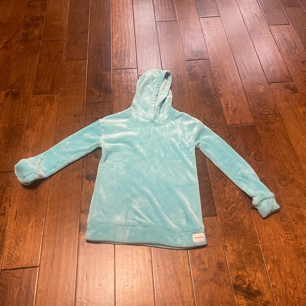 calvin klein fuzzy pajamas hoodie in teal blue